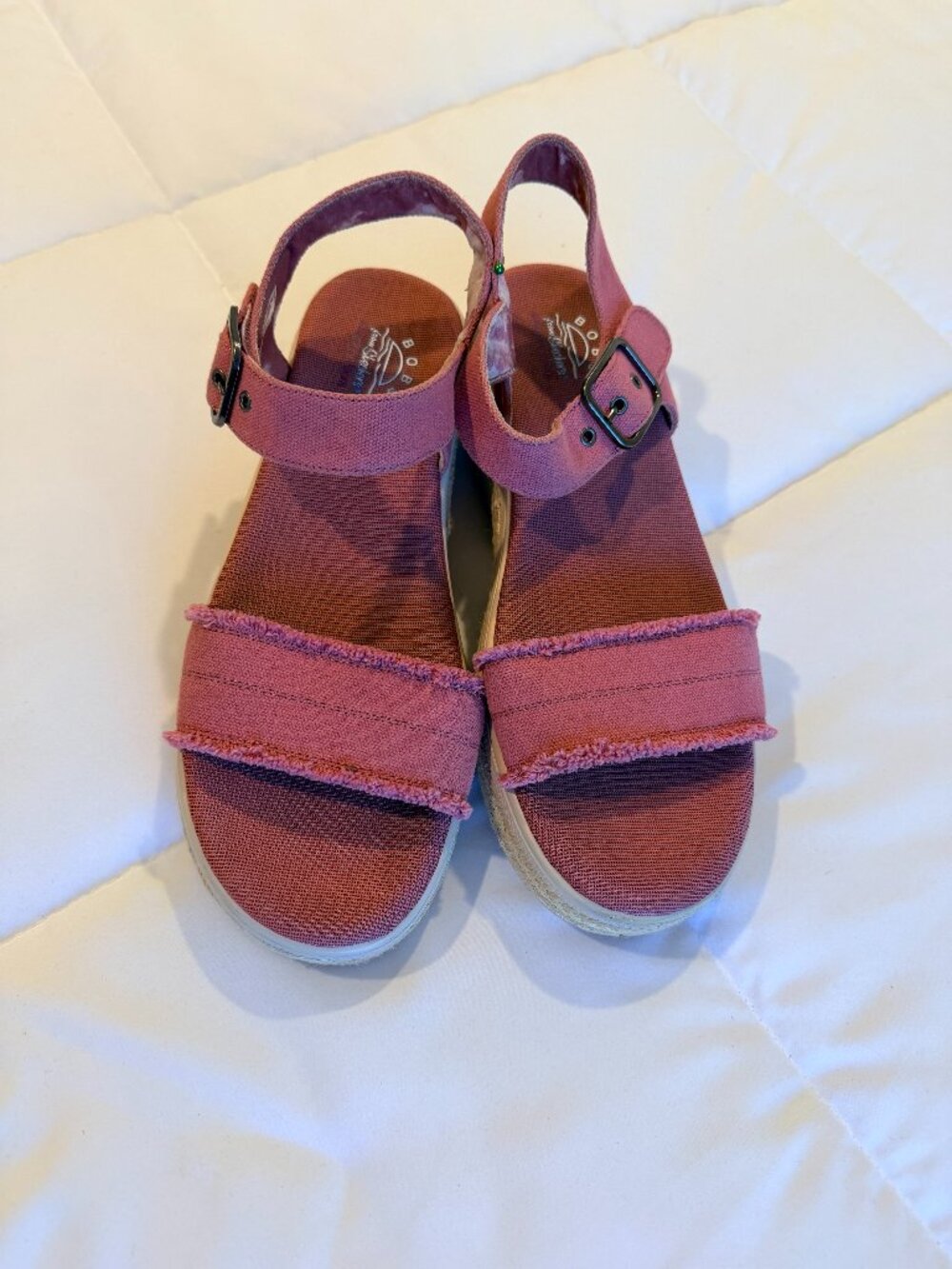 Bobs Skechers Platform Sandals Espadrille Jute Wedge Dusty Pink Sz 11